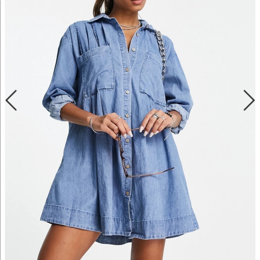 Free People The Denim Voyage Long Sleeve Mini Dress-Blue